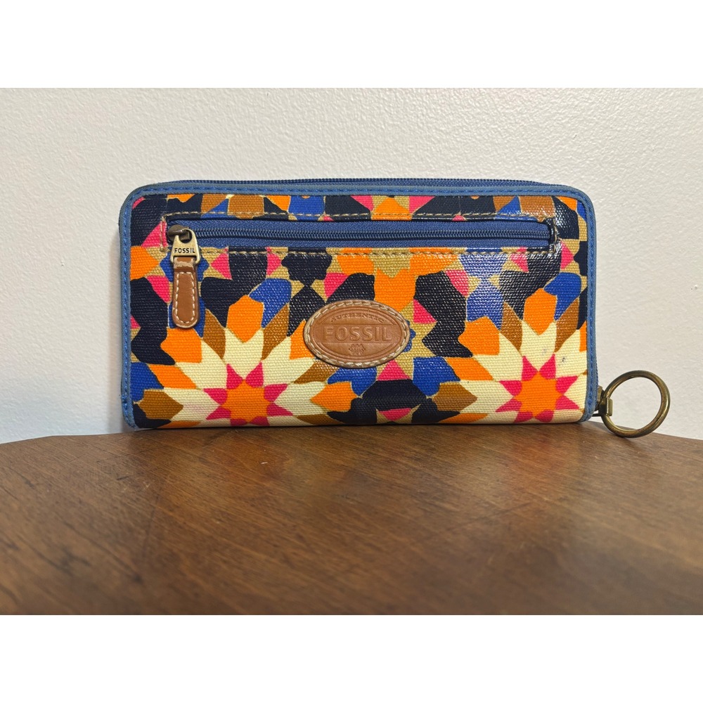 Fossil Geometric Multicolor Zip Around Wallet Organizer‎